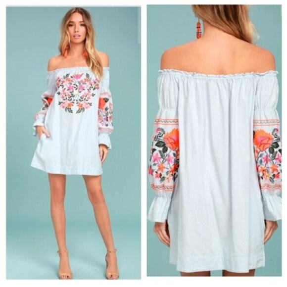Free People Fleur Du Jour Off Shoulder Shift Dress - Picture 1 of 16
